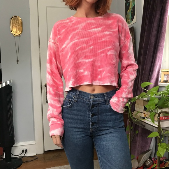 TNA Tops - TNA Pink Tie Dye Thermal Long Sleeve Crop Shirt
